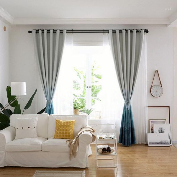 

physical bedroom blackout curtains modern minimalist gradient blue mountain scenic pattern curtain for living room panel zh027-51