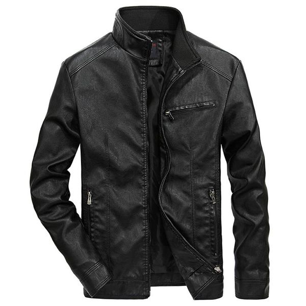 

bomber brand warm men leather jacket mens leather motorcycle standing collar motorcycle style men's jackets regular 2020, Black
