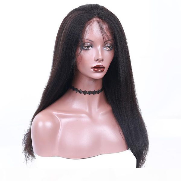

natural black lace frontal human hair wigs pre plucked 130% density brazilian yaki 360 lace frontal wig brazilian remy hair, Black;brown