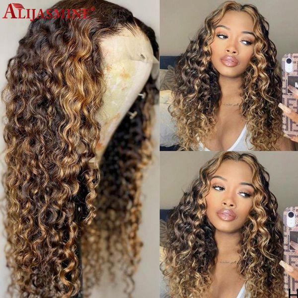 

150% density kinky curly wig honey blonde lace front wigs for black women brazilian remy 13x4 lace front human hair wigs, Black;brown