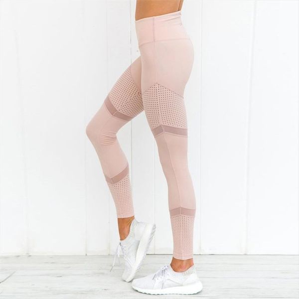 

leggings women breathable mesh hollow leggings fitness feminina high waist ankle length workout drop shipping, Black