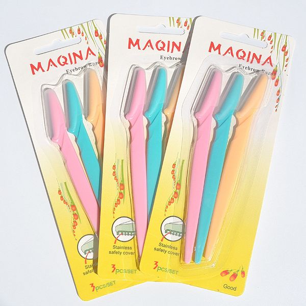 

3pcs/set stainless steel blade face eyebrow hair removal razor trimmer shaper shaver makeup tools eyebrow trimmer dhl fast ship