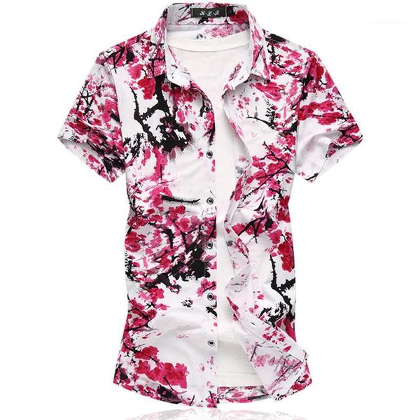 

fashion printed shirts men hawaiian shirt summer short sleeve casual coon big size 5xl 6xl 7xl male clothes1, White;black