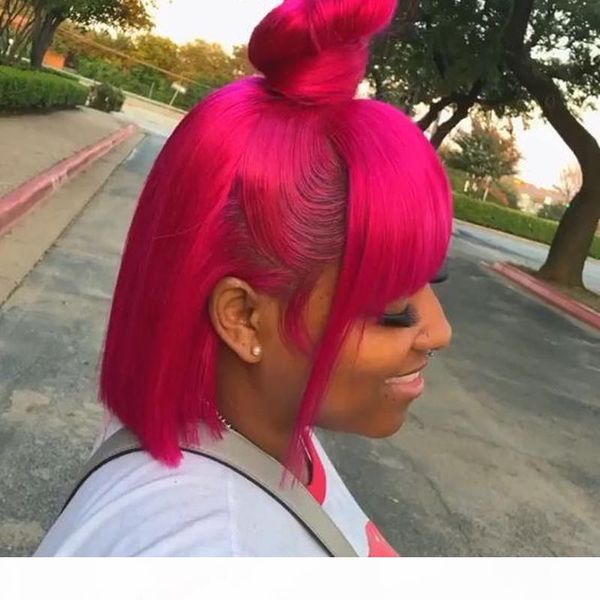 

sapphire short bob human hair wig blue green brazilian straight short human hair wigs with bang for women fringe wigs, Black;brown