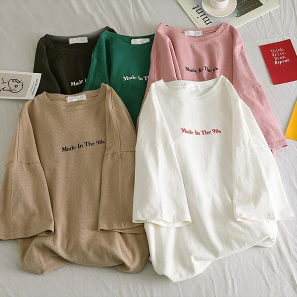 

2020 summer 90s t shirt women 2020 letter printed female white tee o neck oversize tees short sleeve femme shirt
