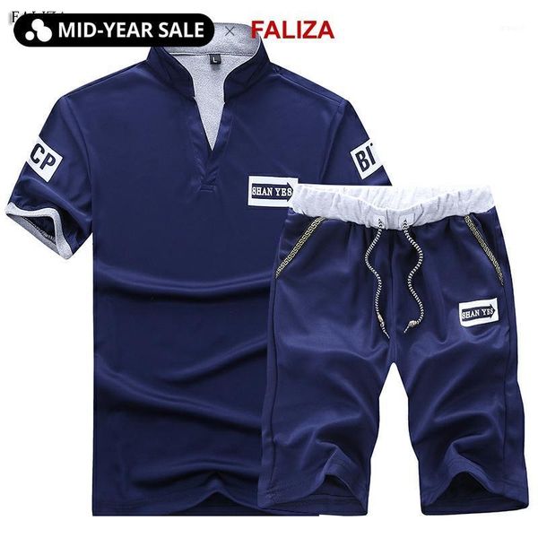 

faliza new fashion suit male tracksuit men shorts summer brand tshirt men letter printed sportsuit set shirt set1011, Gray