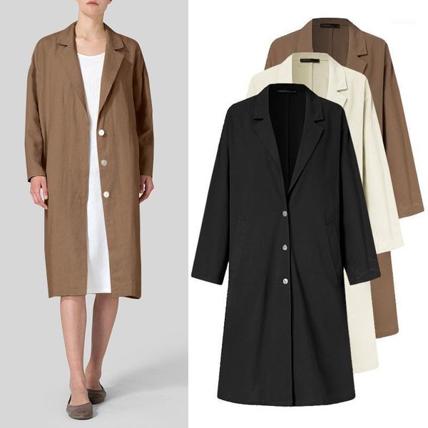 

womens spring autumn trench female single breasted lapel outwears casual office lady coat zanzea solid cotton linen coats s-5xl1, Tan;black