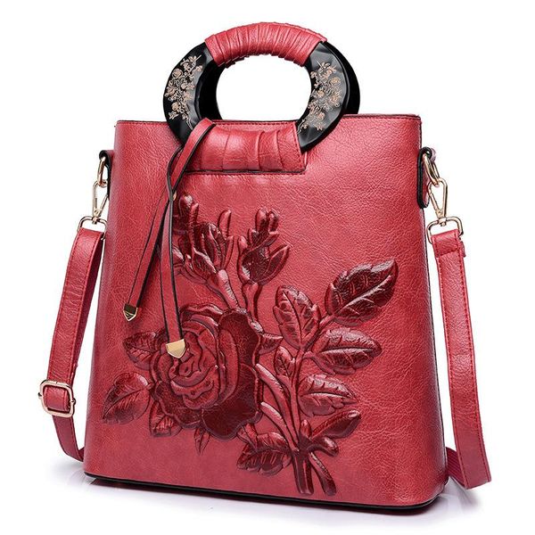 

women leather handbag vintage bucket bags embossing printing retro designer floral handbag 2020 luxury tote bag bag