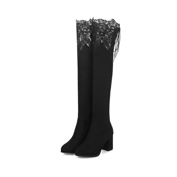 

boots winter plush 2021 big size 34-48 women over the knee high heels round toe spring autumn platform shoes78-1, Black
