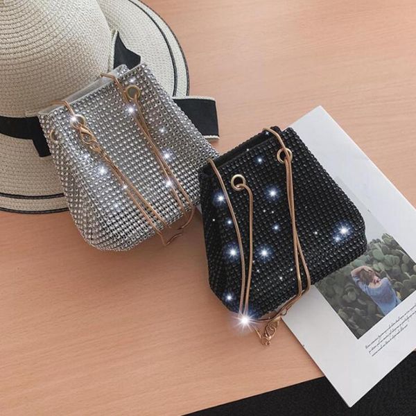 

women bucket sequin bag rhinestone shoulder bags ladies purse handbags party evening wedding clutches crossbody bag