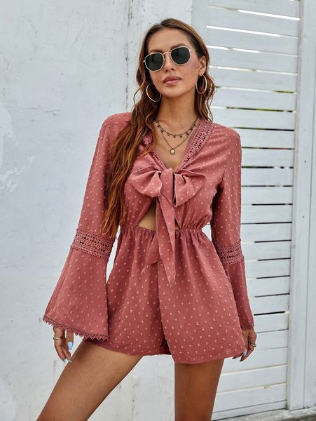 

swiss dot tie front romper s7j9#, White
