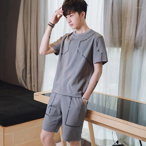 

bormandick mens fitness tracksuit set casual sporting suit men shorts sets short-sleeved shirt shorts outwear suits kxp18 d85-351, Gray