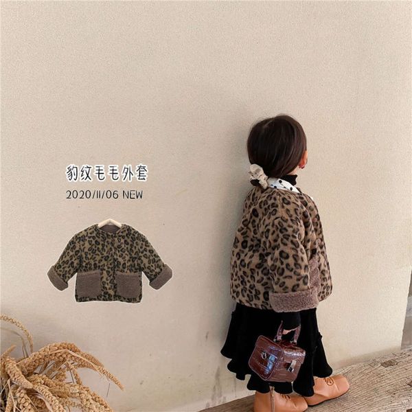 

school girls' and middle new children's winter leopard pattern fur coat round neck cardigan korean plush thickening, Black