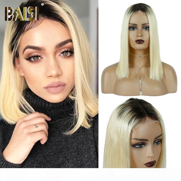 

baisi brazilian 613 bob wig lace front human hair wigs 13x4 straight blonde 1b 613 lace front wig short bob 4x4 closure, Black;brown