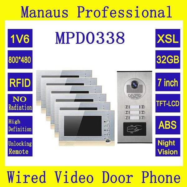

video door phones six 7 inch memory monitors multi apartments building intercom system phone support 32g tf card and rfid unlock d0338