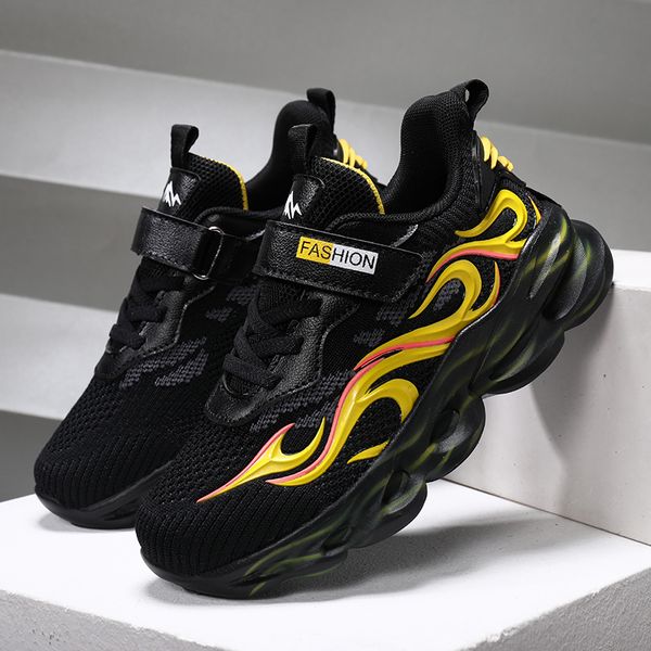 

big children boys breathable sneakers kids outdoor sport running shoes hollow sole tenis infantil basket footwear unisex, Black