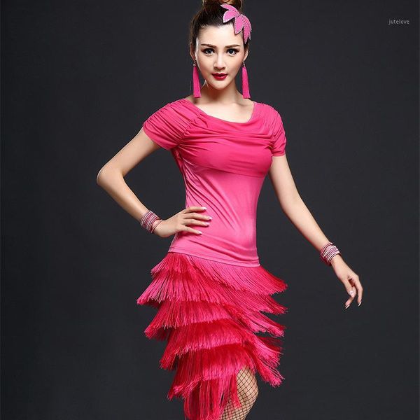 

2020 latin dance competition dresses black/red/blue/red latin party dresses three layer tassels cha cha rumba tango dance dress1