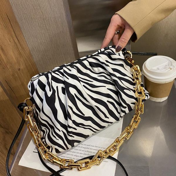 

zebra stripe shoulder bag pleated bag luxury gold chain handbag single shoulder fashion crossbody