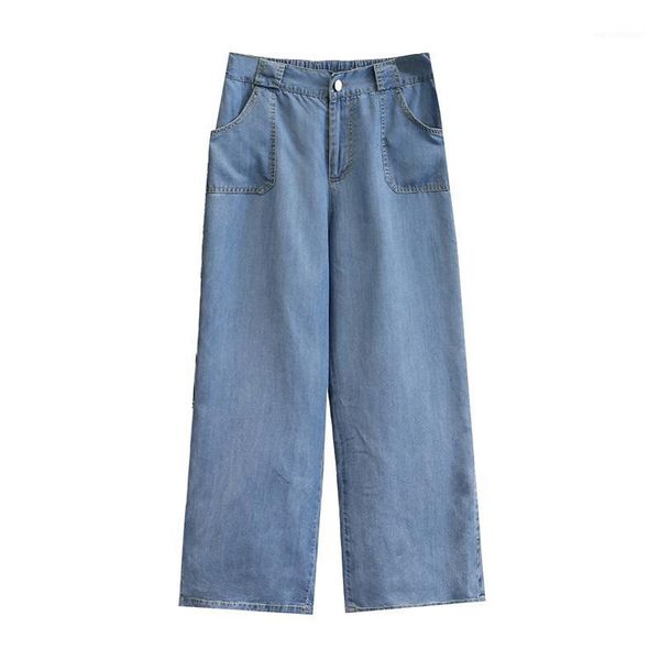 

women summer jeans lady wide leg pants female thin ice denim trousers plus size fashion loose t55-90961, Blue