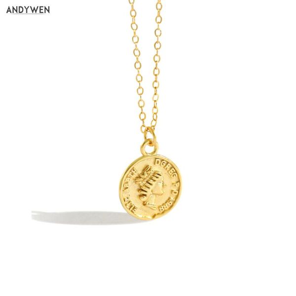 

andywen 925 sterling silver coins circle pendant necklace long chain fashion fine jewelry 2020 rock punk party luxury gift