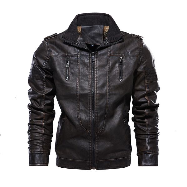 

2021 new pocket design pu leather jacket new causal motorcycle jackets coat men autumn outfit fashion biker outwear 7x6o, Black