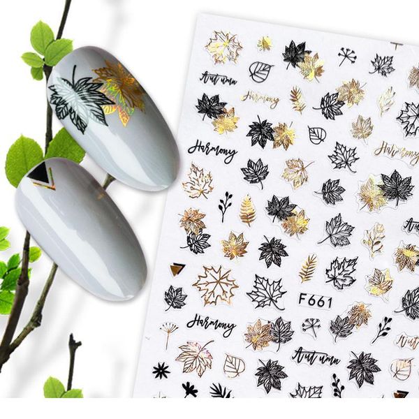 

1 sheet glitter 3d nail sticker black gold lines summer leaves foils geometric slider nail art adhesi jlllwc, Silver;gold