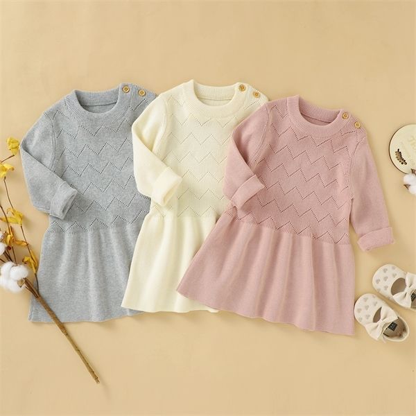 

breathable baby girls knitted dress spring autumn toddlers sweet style solid color long sleeve princess dresses 1026, Red;yellow