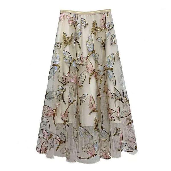

new arrival mesh dragonfly embroidered skirt women's skirt 200616xr011, Black