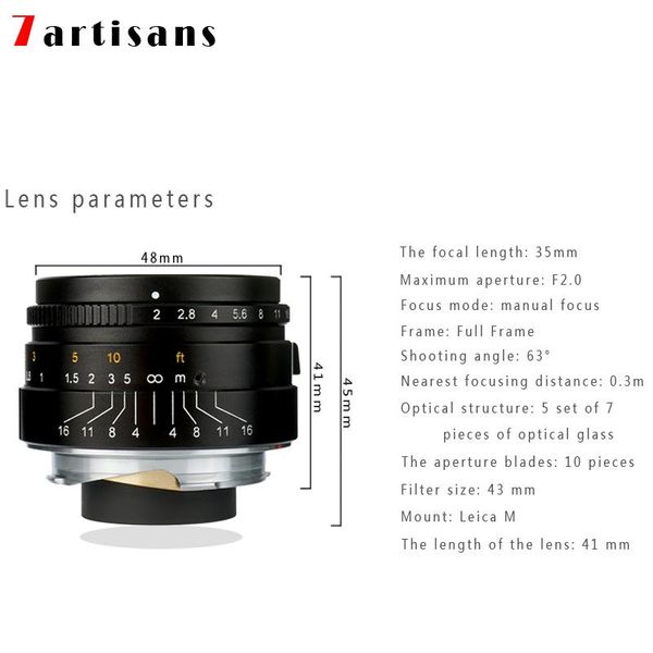 

7 artisans 35mm f2 lens large aperture paraxial m-mount lens for leica m m-m m240 m3 m5 m6 m7 m8 m9 m9p m10 cameras