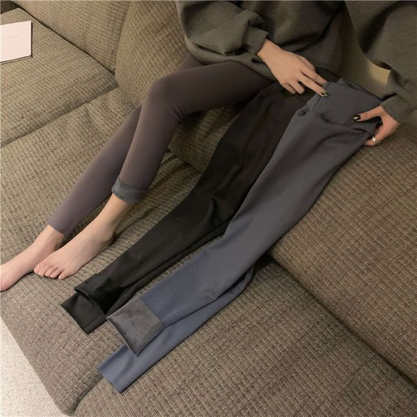 

shark pants women's autumn winter plush and thickened leggings, Black