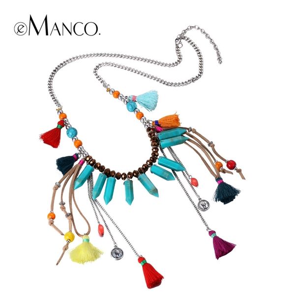 

emanco now bohemia colorful tassel geometric chain necklace & pendant women crystal imitation stone resin rope jewelry y200323, Silver