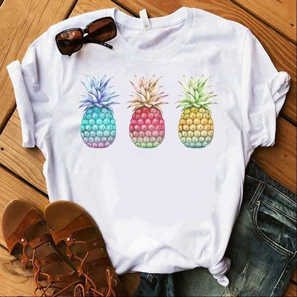 

fashion pineapple print short sleeve t shirt women harajuku ullzang korean style t shirt graphic 90s tshirt new tees female, White