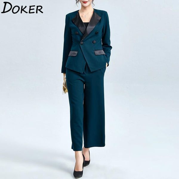 

women blazer set autumn winter casual solid fashion double breasted office wear suits female elegant suits blazer with pants1, White