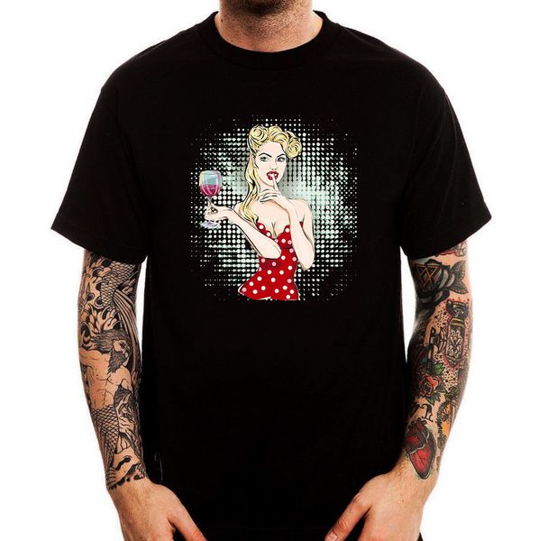 

vintage wine pinup girl black printed cotton men's print man short sleeve plus size hoodie designers t shirts sweatshirt