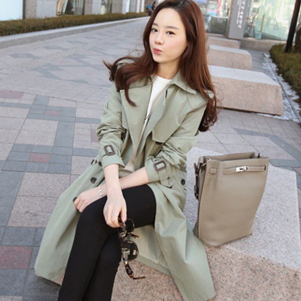 

2020 spring autumn long trench coat for women casual slim double breasted coat women's overcoat with pocket n644 1031, Tan;black