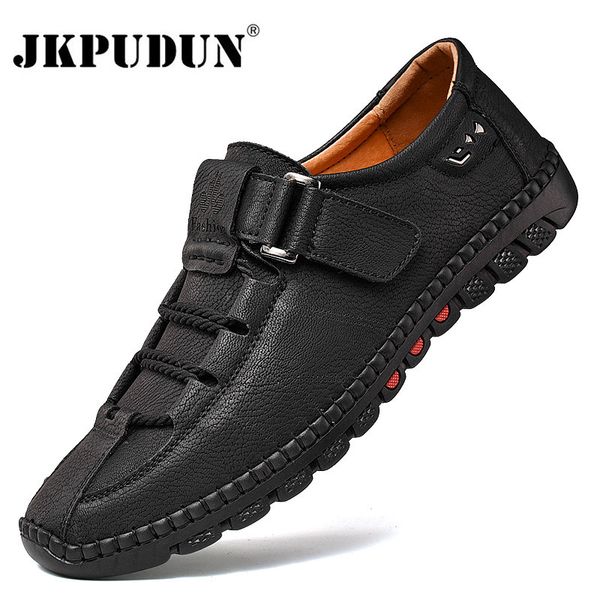 

genuine leather men casual shoes fashion sneakers handmade mens loafers moccasins breathable slip on boat shoes plus size 38-47 201008, Black