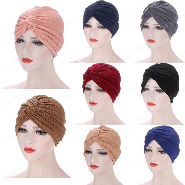 

ladies turban hat 2020 new muslim women hijab twisted indian style head wrap cap hat hair cover inner turban cap bonnet fashion, Blue;gray
