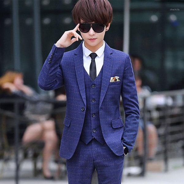 

business men's suit blazer male leisure plaid formal suit fashion bridegroom wedding business lattice suits slim man wear1, White;black