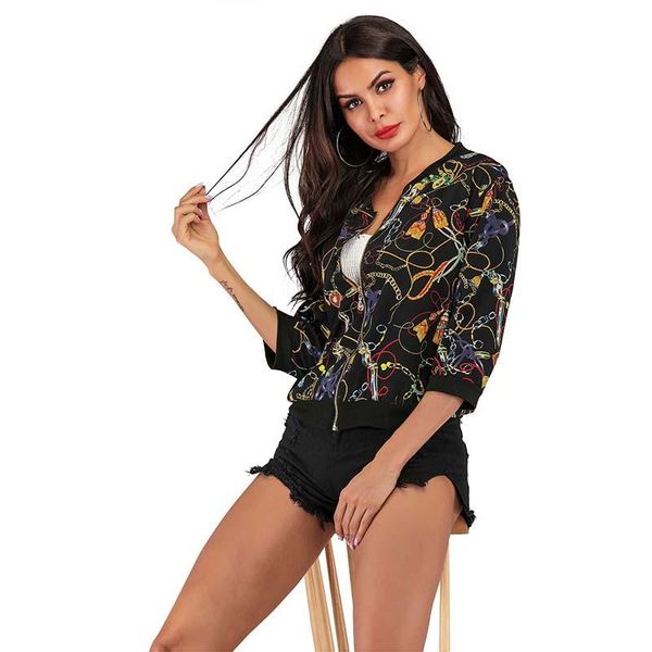 

women's jackets whzhm summer thin suntan-proof women loose white floral printed stand collar zippers chiffon sunscreen coats femme, Black;brown