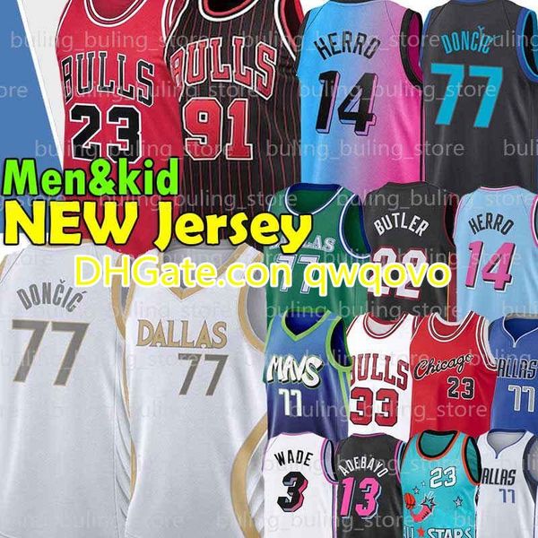 

23 michael jersey 77 doncic wade mj luka dwyane porzingis dwayne dennis 91 rodman scottie 33 pippen jimmy tyler 14 herro butler basketball, Black;red