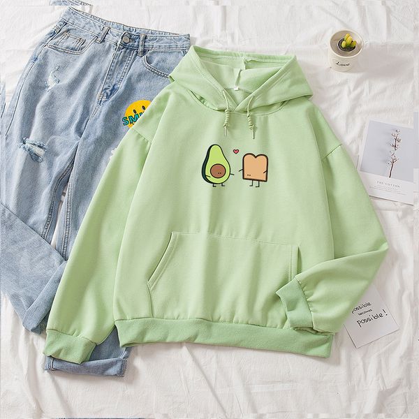 

cotton couple hoodies lovers harajuku cute avocado vegan bread cartoon hoodies women harajuku streetwear oversize sweatshirts, Black