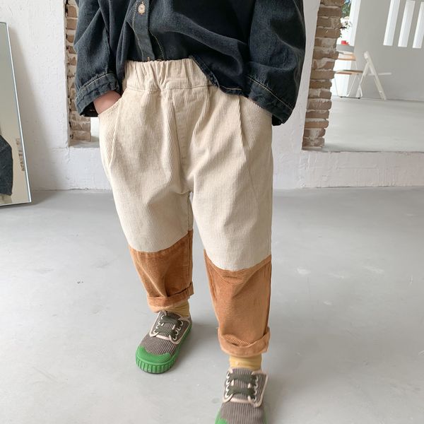 

korean style autumn boys fashion corduroy spliced pants girls soft loose hip pants 1-6y lj201127, Blue