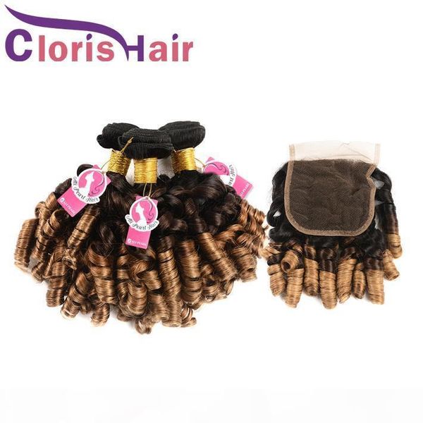 

aunty funmi ombre human hair bundles with lace closure 1b 4 30 brazilian virgin blonde hair extensions colored brazillian weaves closure, Black