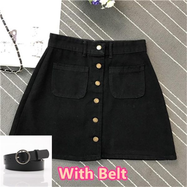 

2021 new smooth denim feminine summer the only button high thin pocket short skirt belt 1hsv, Black