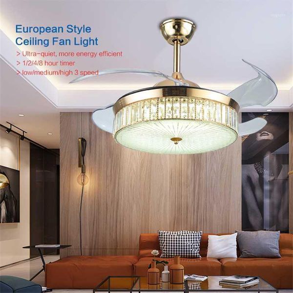 

riyueda 2020 new arrivals gold color crystal ceiling fan with folding blade1