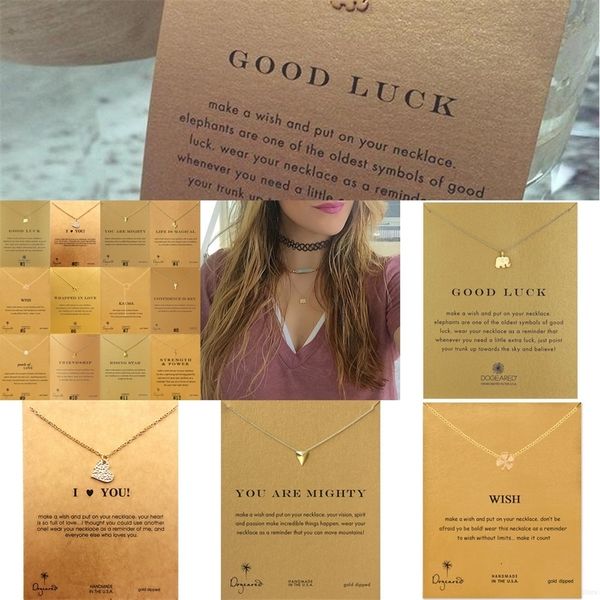 

new high necklaces with card gold elephant fashion2gidheart key clover horseshoe triangle charm pendant necklace for wom