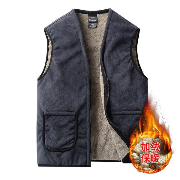 

vest mens jacket men's winter vest fleece waistcoat casual warm sleeveless jacket without sleeves plus size old mens clothing, Black;white