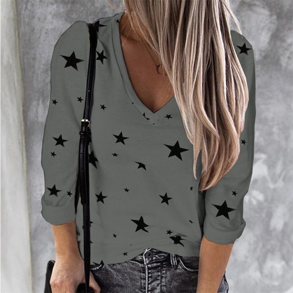 

fywuh autumn winter 2020 v-neck digital print star digitalt-shirt digitallong sleeve women autumn winter 2020 v-neck star digital print d, White