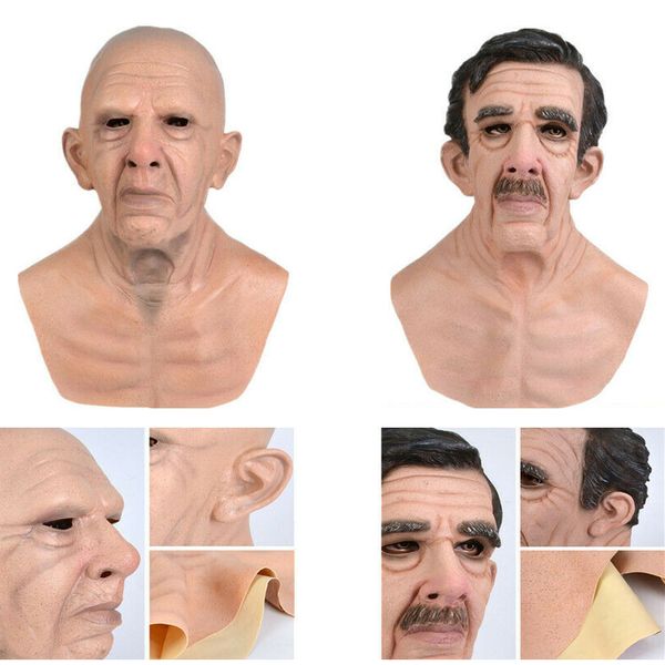 

cosplay full latex halloween scary horror funny party mask old man head helmet real masks