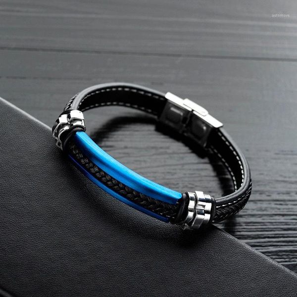 

fashion luxury leather men bracelet fashion stainless steel male bracelets bangles jewelry bangles for man1, Black